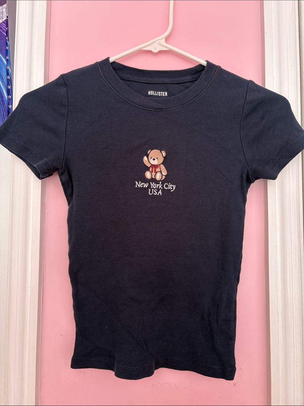Hollister Navy Short-Sleeve Tee with Teddy Embroidery